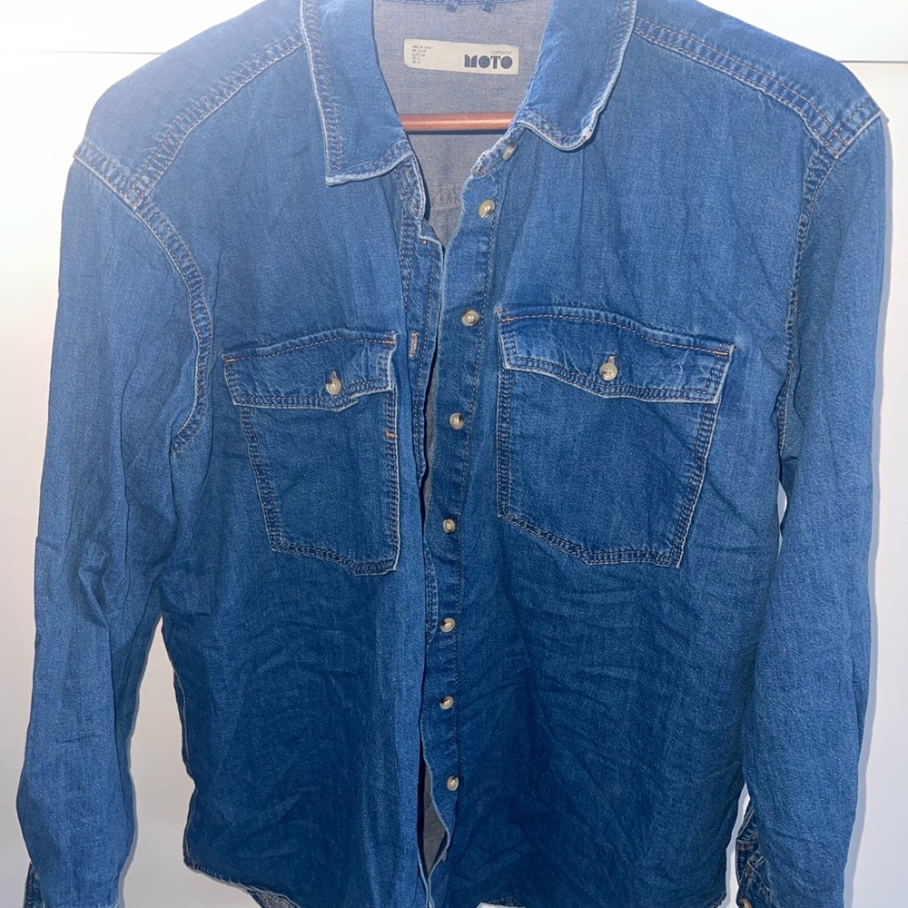 Topshop Moto Light Blue Denim Shirt